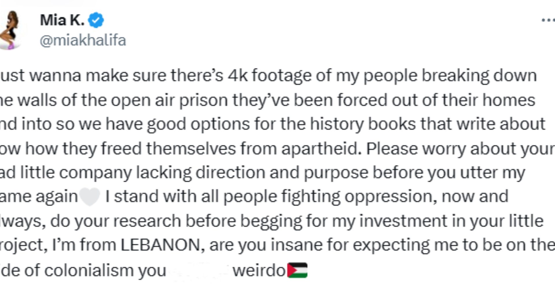 Mia Khalifa: Fired for pro-Palestine posts 