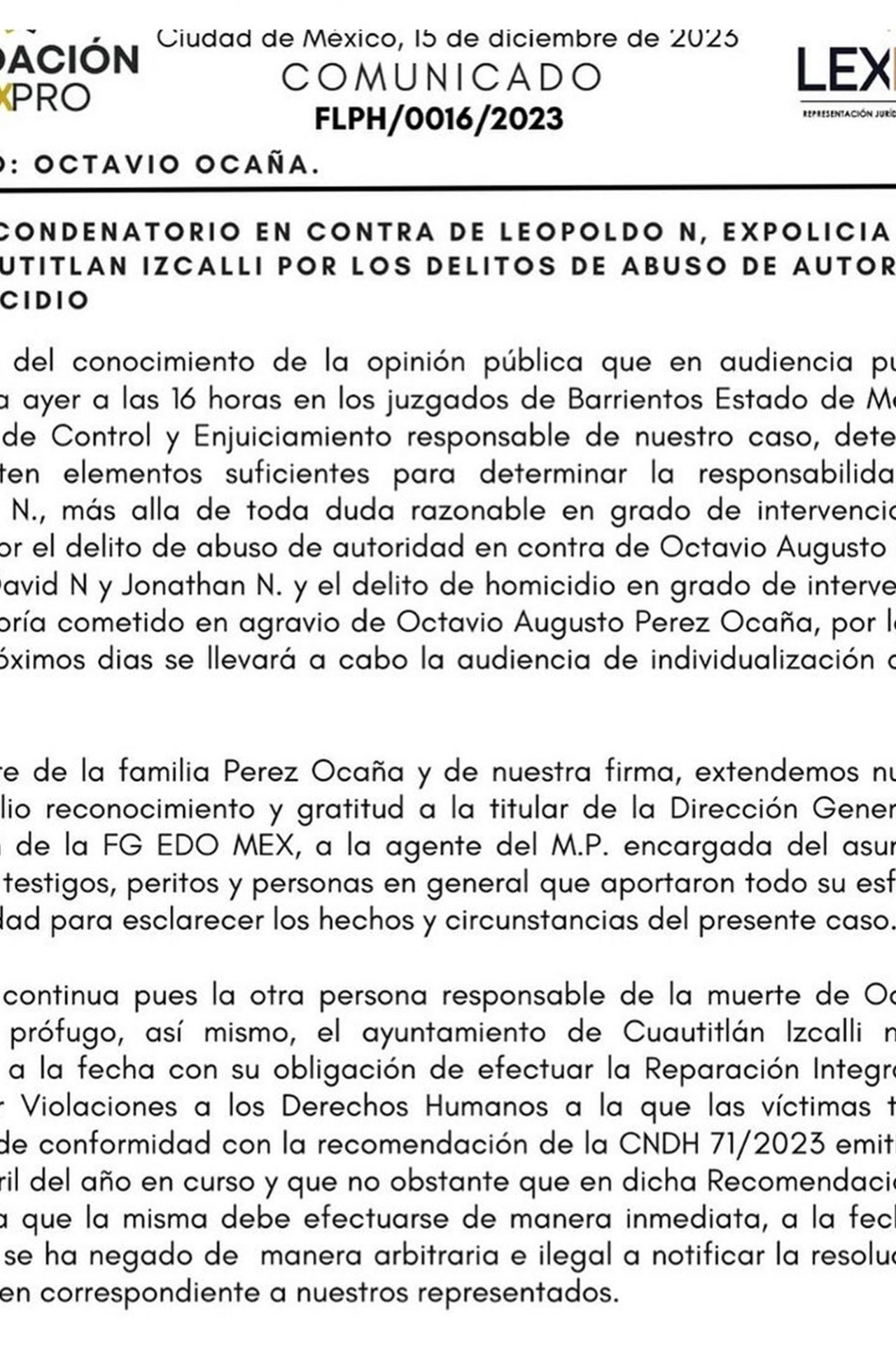 Delitos: homicidio y abuso de autoridad 