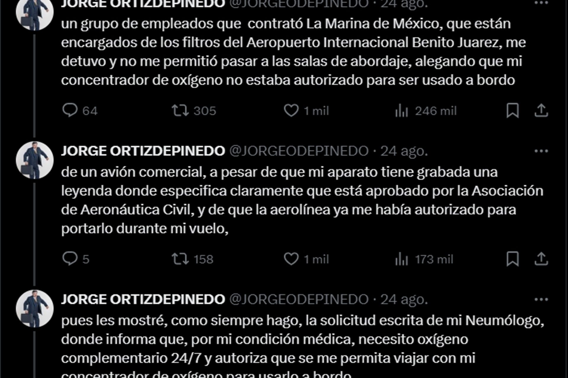 No lo dejaron pasar con su concentrador de oxígeno 