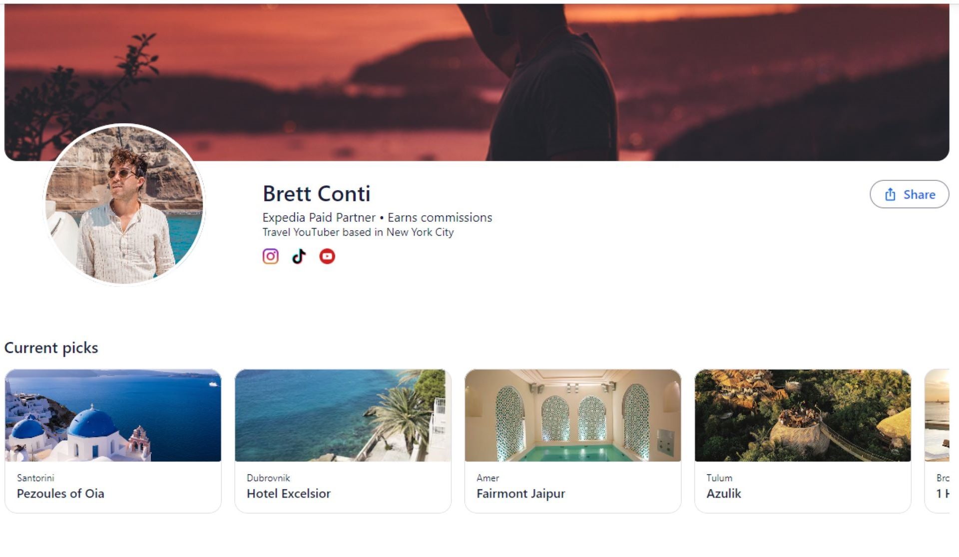 Example: creator-curated getaways