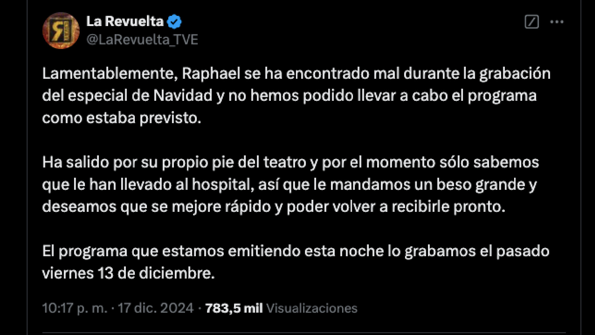 El mensaje publicado por 'La Revuelta'