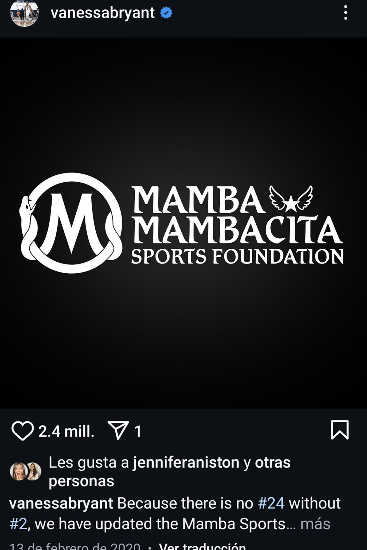 Vanessa Bryant honore leur mémoire au travers de la Mamba & Mambacita Sports Foundation